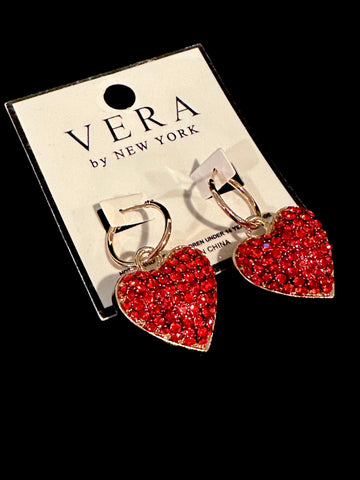 Dazzling Red Rhinestone Heart Hoop Earrings