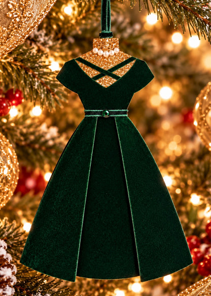 Rosemary Green Velvet Dress Christmas Ornament