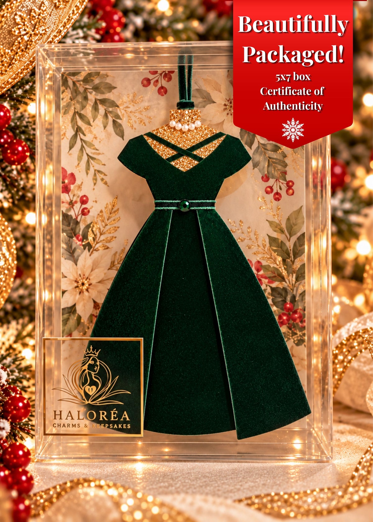 Rosemary Green Velvet Dress Christmas Ornament