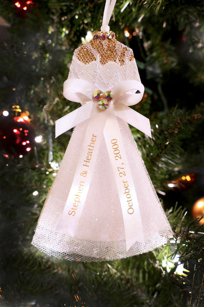 Personalized Wedding Bells Collection Wedding Dress Christmas Ornament by Heather French Henry Collection