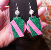 Jockey Silk Earrings - Green/Pink