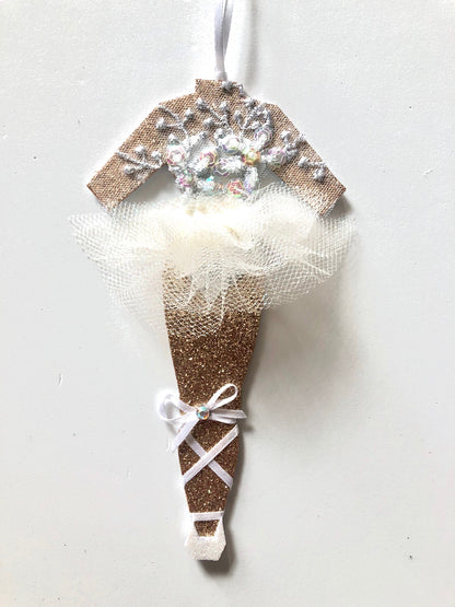 White Swan Ballerina Christmas Ornament by Heather French Henry