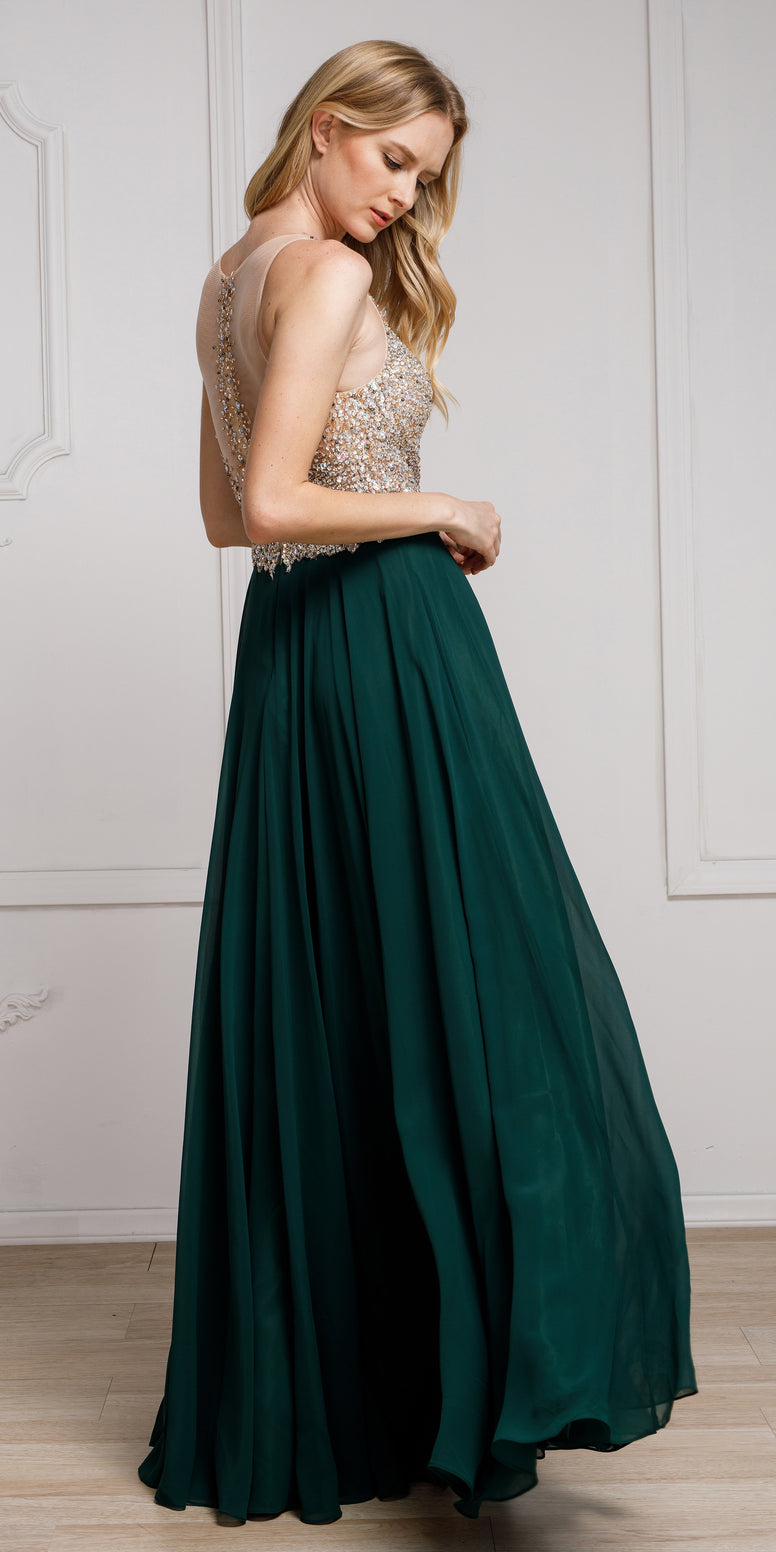 SEQUINED PLUNGING NECKLINE GOWN