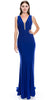 DEEP V-NECK BEADED ACCENT FITTED LONG FORMAL EVENING DRESS